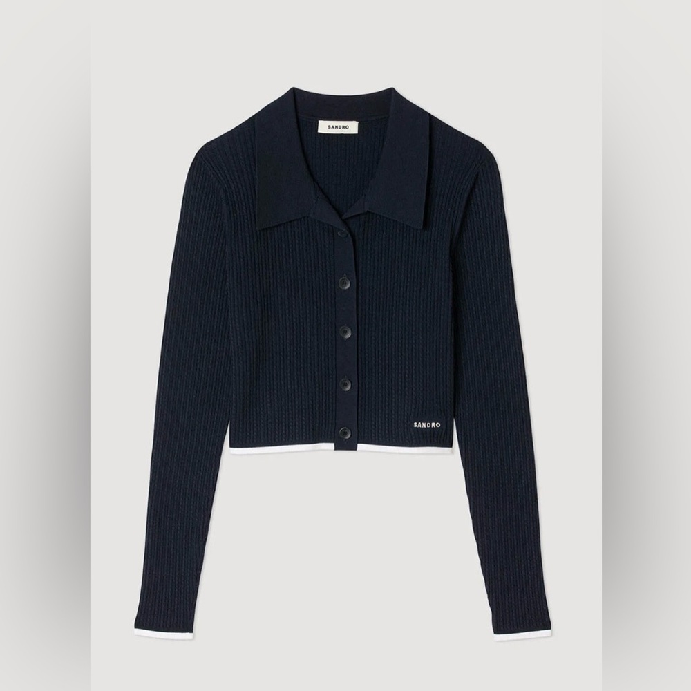 Sandro CROPPED POLO COLLAR CARDIGAN/ Size 0 - Picture 6 of 13